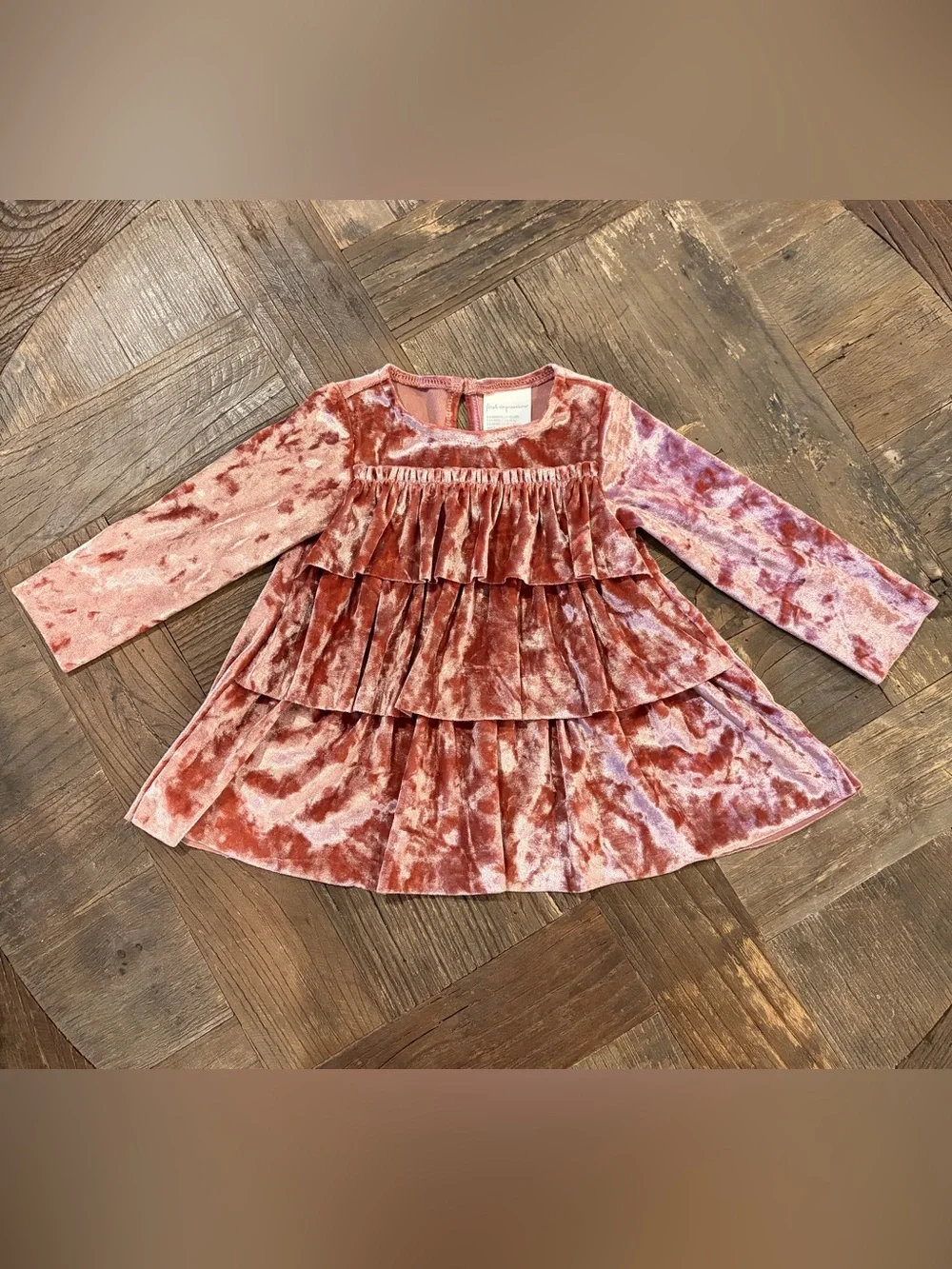First Impressions Size 12M Mauve Pink Crushed Velvet Tiered Ruffle Baby Dress